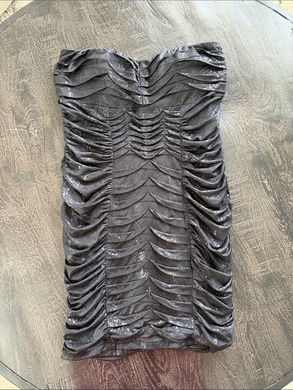 Y2K Papaya Strapless Ruched Shimmer Dress in Black - Picture 1 of 4
